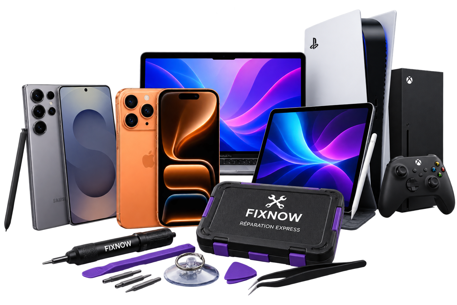 iPhone, Samsung, MacBook, iPad, PS5, Xbox et outils de réparation Fatfix